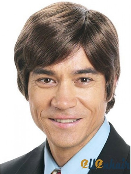 Durable Short Straight Brown Capless 4 inch Baldy Man Wigs