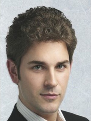 Brown Synthetic Full Lace Short Curly Wigs For Men