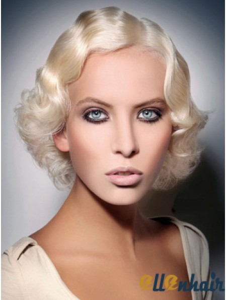 Platinum Blonde Wavy Wig Lace Front Chin Length Wig Human Hair