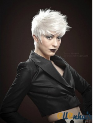 Monofilament Silver Wig Boycuts Styles Human Hair Short Wig Fashion