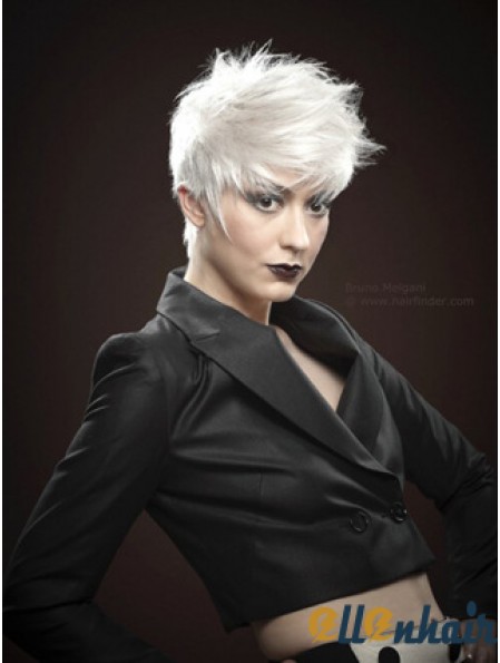 Monofilament Silver Wig Boycuts Styles Human Hair Short Wig Fashion