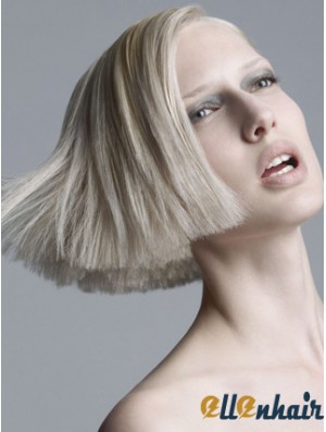 Fashion Straight Grey Wig Chin Length Platinum Blonde Wig UK