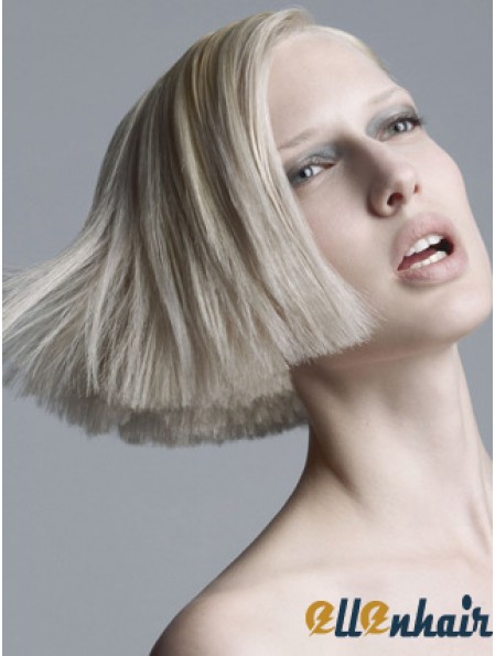 Fashion Straight Grey Wig Chin Length Platinum Blonde Wig UK