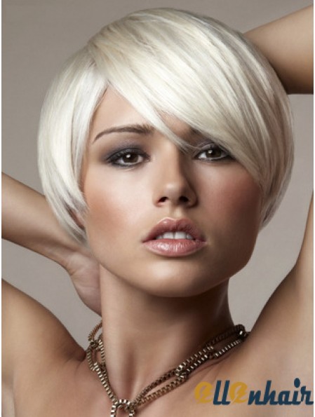 Bob Fashion Platinum Blonde Wig Short Straight Capless Wig UK
