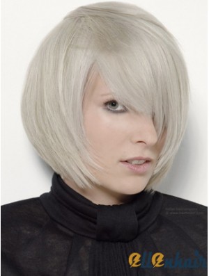 Capless Grey Chin Length Straight 12 inch Platinum Blonde Stylish Fashion Wigs