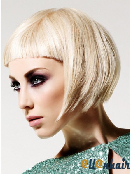 Monofilament Bobs Short Straight 10 inch Platinum Blonde Hairstyles Fashion Wigs