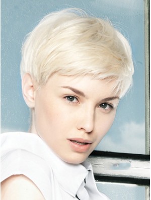Lace Front Wig Platinum Color Short Length Straight Style Boycuts