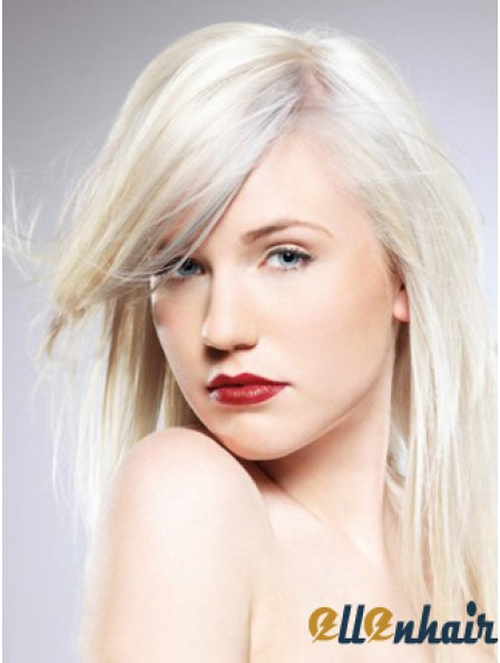 Capless With Bangs Long Straight 16 inch Platinum Blonde Convenient Fashion Wigs