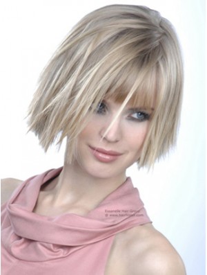 Monofilament Bobs Chin Length Straight 10 inch Platinum Blonde Good Fashion Wigs
