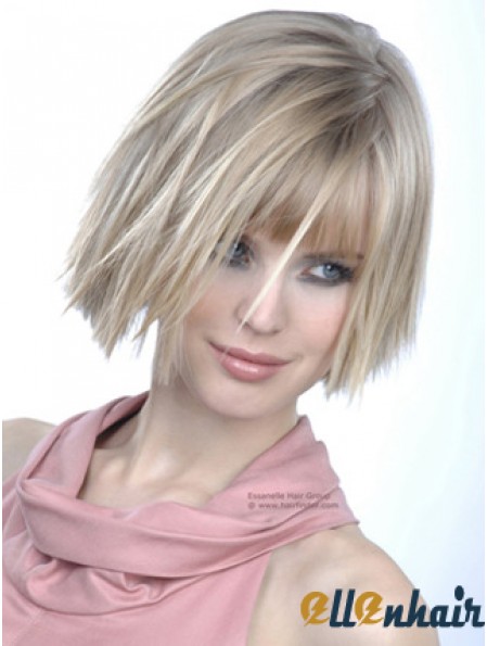 Monofilament Bobs Chin Length Straight 10 inch Platinum Blonde Good Fashion Wigs