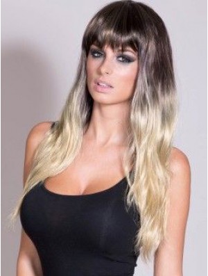 Flexibility Ombre/2 Tone Long Straight With Bangs 24 inch Human Lace Wigs