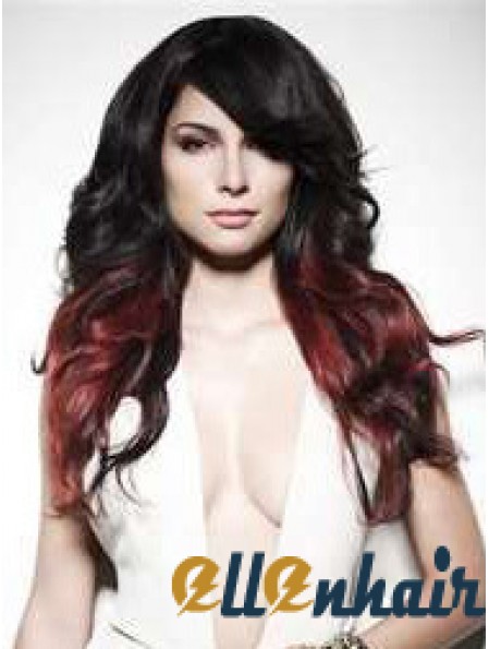 Stylish Ombre/2 Tone Long Wavy With Bangs 22 inch Human Lace Wigs