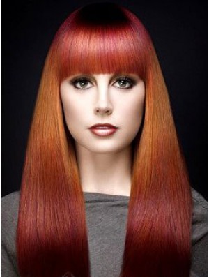 Popular Ombre/2 Tone Long Straight With Bangs 18 inch Human Lace Wigs