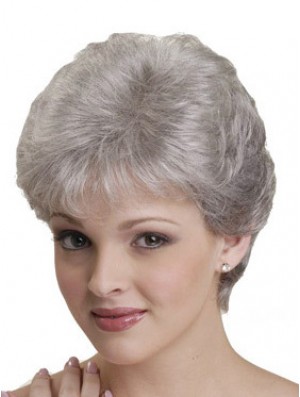 Short Grey Wigs With Synthetic Capless Straight Style