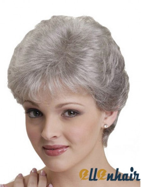 Short Grey Wigs With Synthetic Capless Straight Style