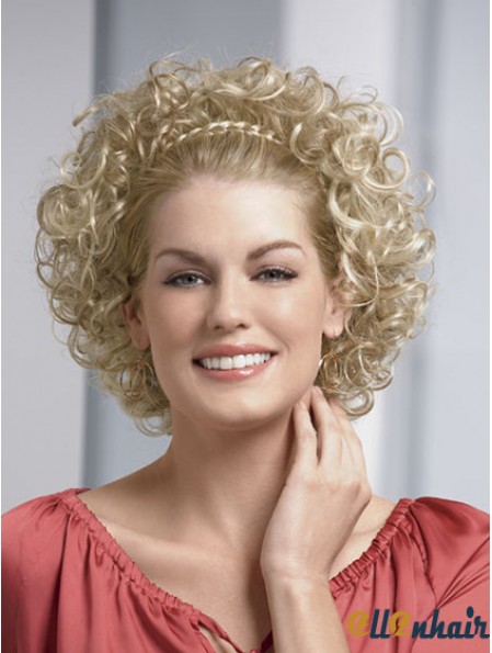 Chin Length Curly Blonde Fashionable Synthetic Half Wigs