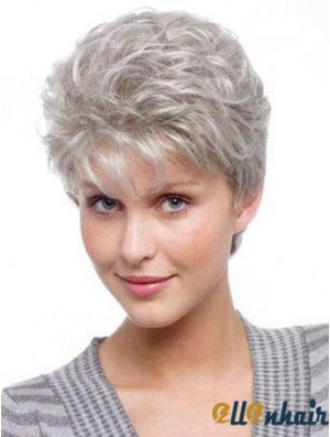 Durable Grey Wig For Old Women Short Wavy Synthetic Wig UK