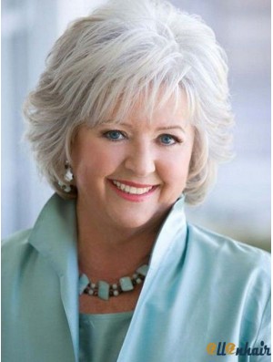 Grey Wig For Older Ladies Human Hair Capless Wig
