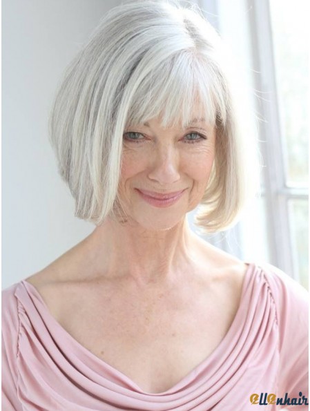 Real Hair Wigs With Remy Capless Grey Cut Chin Length