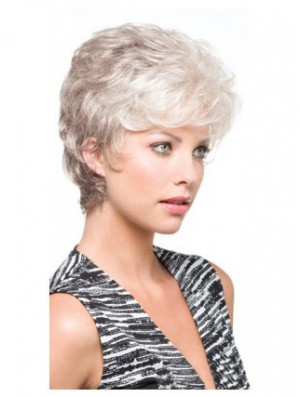 Grey Short Wig With Synthetic Capless Wavy Style