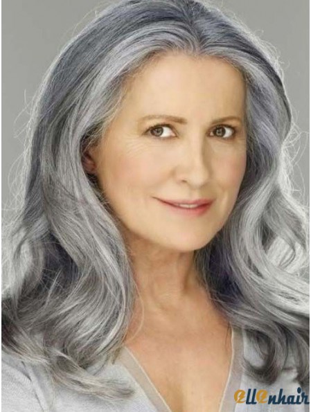 Shoulder Length Grey Wig Lace Front Wavy Human Hair Wig 16 Inch