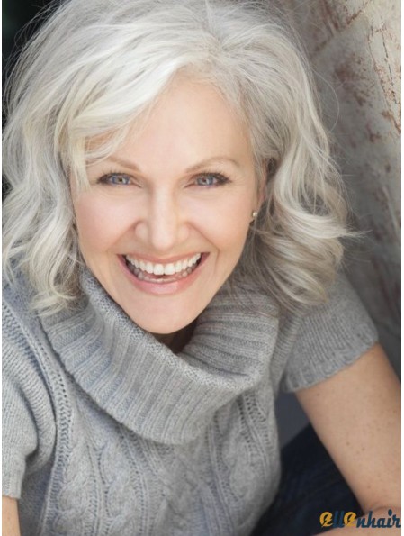 Grey Wigs Chin Length With Remy Capless Wavy Style