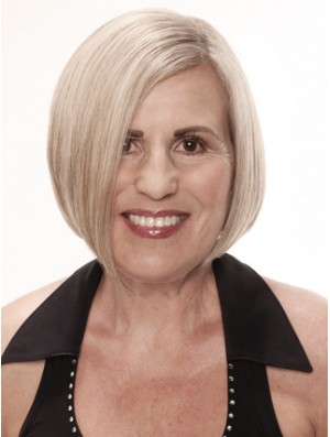Remy Human Grey Short Straight Monofilament Platinum Blonde Wigs