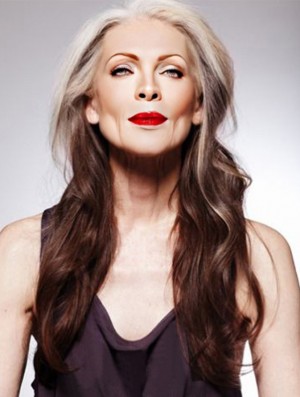Wavy Full Lace 22 inch Suitable Long Human Hair Grey Wigs