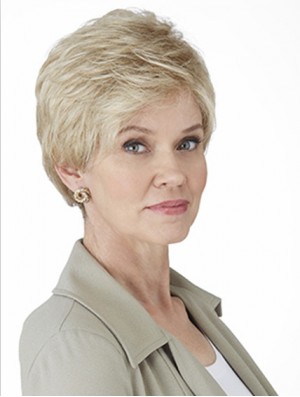 Curly Monofilament 4 inch Comfortable Short Grey Wigs
