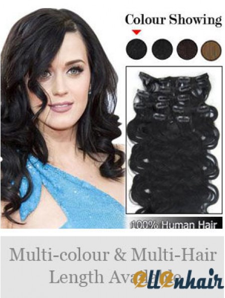Online Black Wavy Remy Human Hair Clip In Hair Extensions