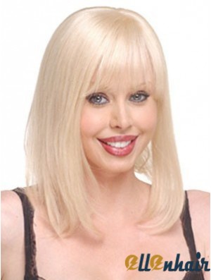 Cheap Straight Blonde Long Human Hair Hairpieces 14inch