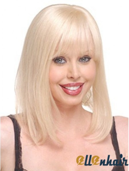 Cheap Straight Blonde Long Human Hair Hairpieces 14inch